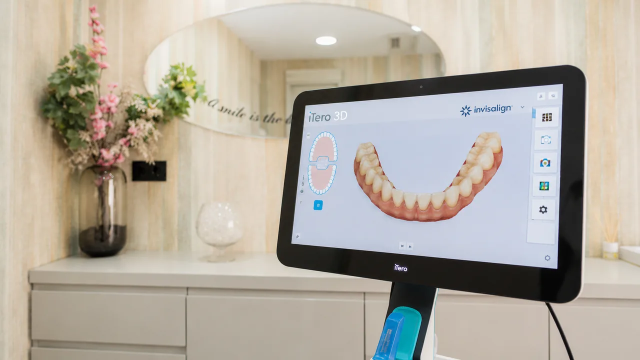 Escáner iTero 3D mostrando el diagnóstico digital de una sonrisa